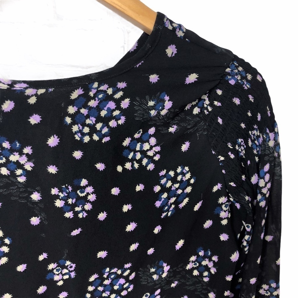 Urban Outfitters Floral Print Ruffled Dress Long Sleeve Black Size Medium - Picture 6 of 8